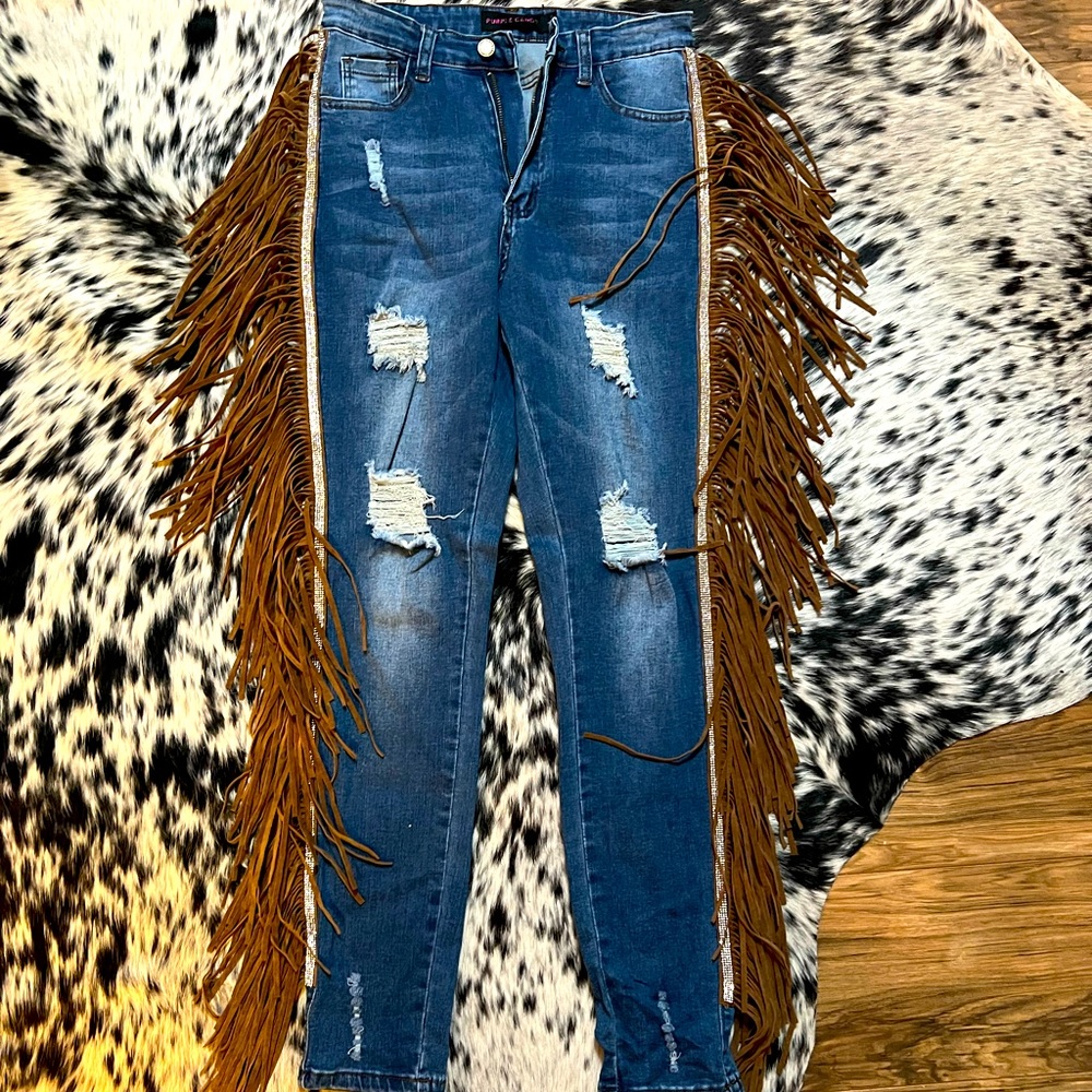 Fringe and rhinestone western jeans